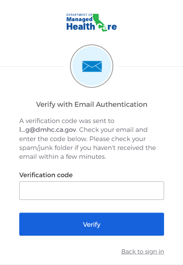 Verify with Email Authentication window