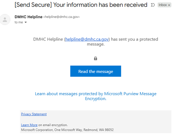 Your information has been received message