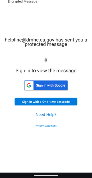 Helpline@dmhc.ca.gov has sent you a protected message. Sign in to view the message Helpline@dmhc.ca.gov has sent you a protected message. Sign in to view the message
