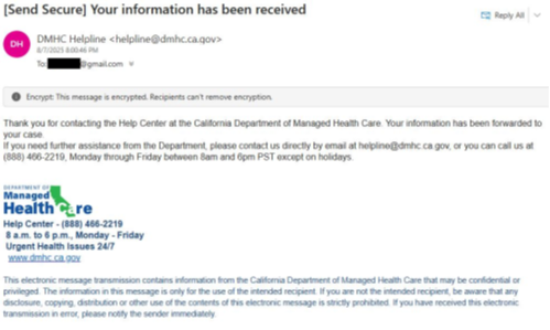 Email from the DMHC.