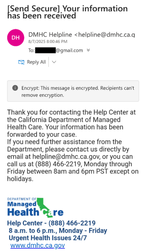 Email from the DMHC. Email from the DMHC.