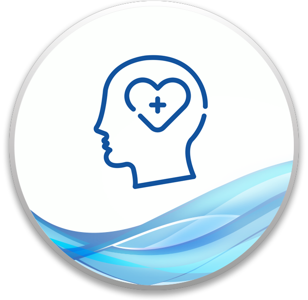Graphic of a person's head overlapped with the shape of a heart and a cross
