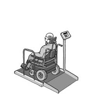 man in wheelchair being weighed